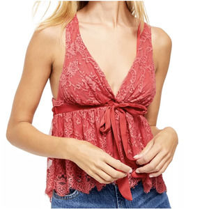 Free People Chante Lace Tank Top Red XS NWT